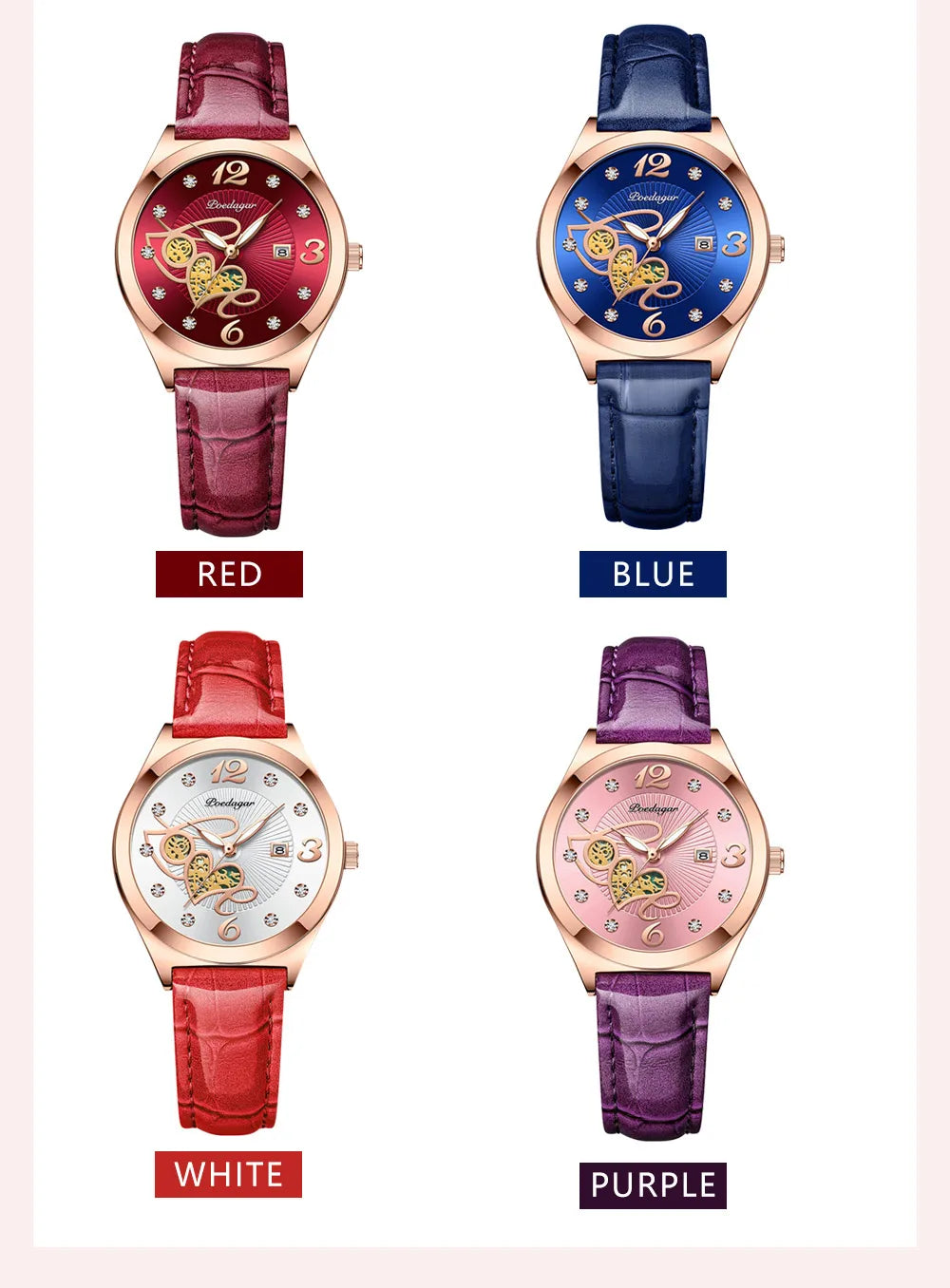 POEDAGAR Fashion Quartz Watch Female Luxury Elegant Casual Clock Waterproof Luminous Date Leather Women Watch Montre Femme gift.