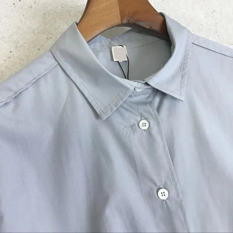 LUXURY Women's Vertical Striped Shirt, Short Front and Back, Short, Vertical Striped Shirt, Loose Long Sleeve, Commuter Style.