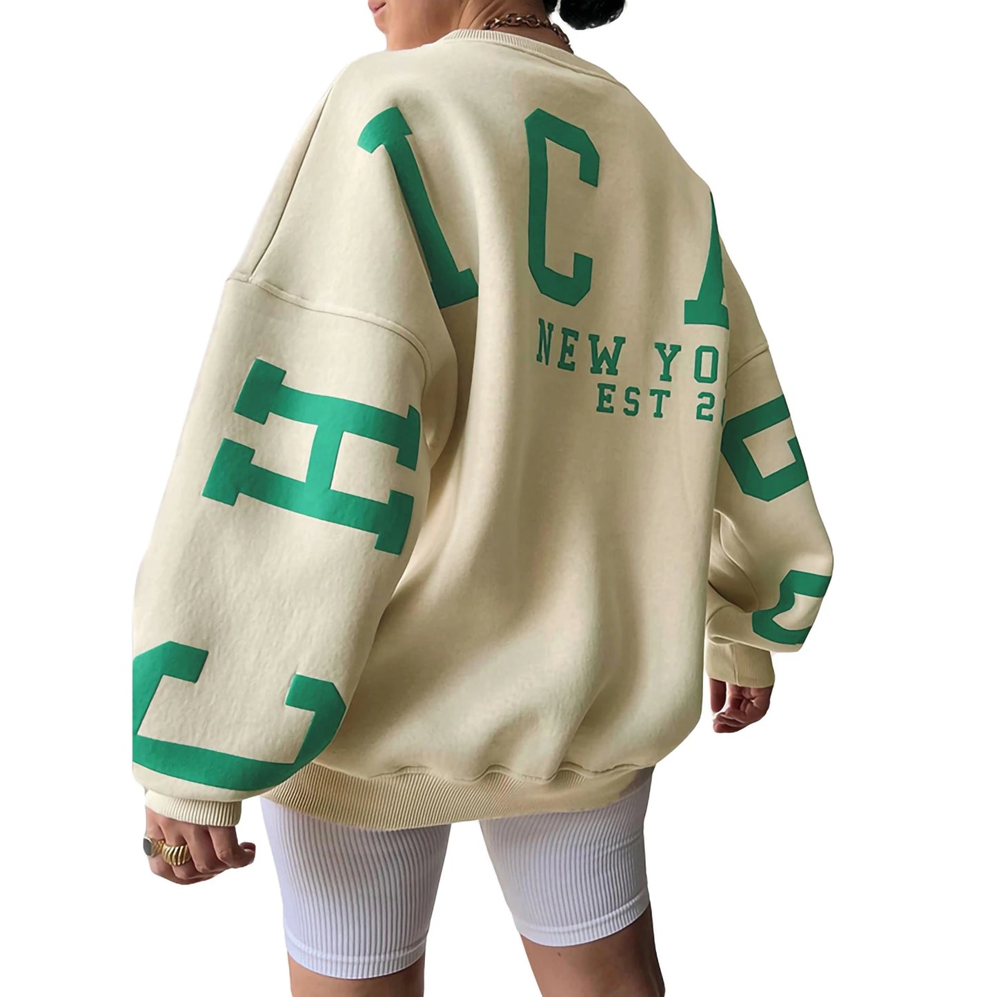 Combhasaki Damen Y2K Grunge Lose Pullover Sweatshirts Brief Drucken Lässige Verdickte Langarm Tops Herbst Hoodie Streetwear