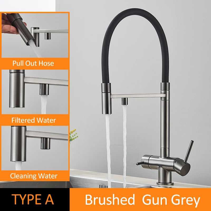 Black Grey Filtered Kitchen Faucet Water Filter Kitchen Faucets Filter Faucet Mixer Water Purification Water Drinking Water Taps