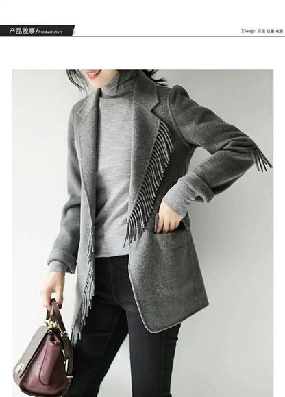 2025 neue Herbst Winter Wolle Mantel Frauen Windjacke Jacke Baumwolle Oberbekleidung Quaste Woolen Anzug Kleidung Weibliche Strickjacke.