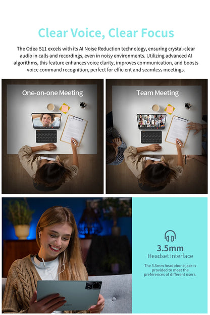 ODEA S11 Android 14 Tablet with 11" IPS 1920x1200 T606 8 Core CPU Max 16GB RAM 256GB ROM 4G LTE type C 8000mAh Widevine L1