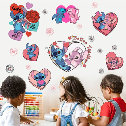 Cartoon Lilo & Stitch Rainbow Wall Stickers For Kid's Room Kindergarten Living Room Bedroom Wall Decoration Animated Poster.