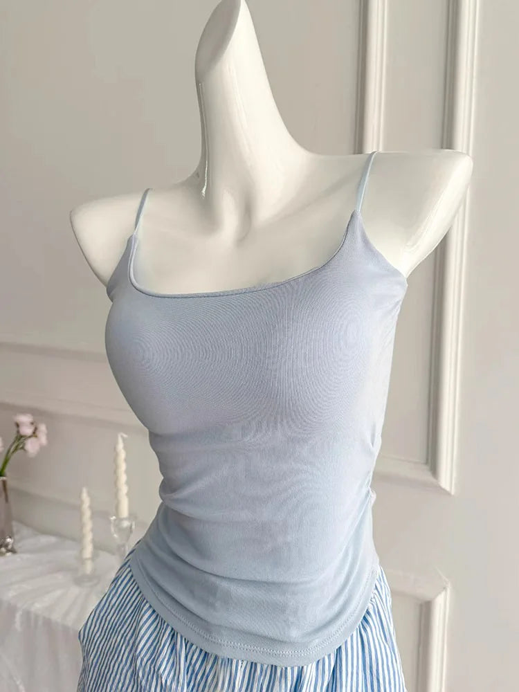 Einfarbiger Pyjama mit Brustpolstern, gestreifte Shorts für Damen, Sommer, dünne Leibchen-Shorts, Loungewear, großer Pyjama, zweiteiliges Set.