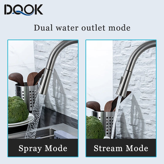 DQOK Küche Wasserhahn Ziehen Gebürstet Nickel Sensor Edelstahl Schwarz Smart Induktion Mixed Tap Touch Control Waschbecken Tap