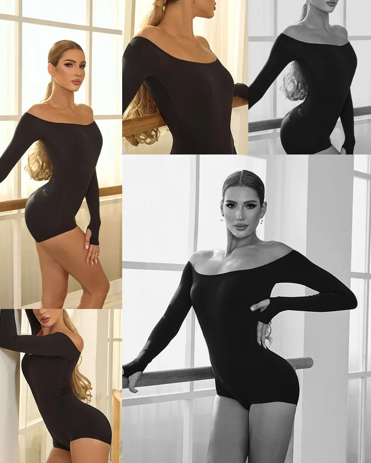 ZYM Off Shoulder Latin Dance Dress Women Long Sleeves Fringe Dress Adult Rumba Dance Practice Wear Performance Clothing DNV22221.