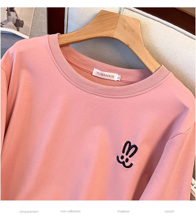 170kg plus size Damen büste Herbst lose Rundhals-Kaninchen-Sweatshirt Langarm lässig Top 6xl 7xl 8xl 9xl 10xl 11xl.