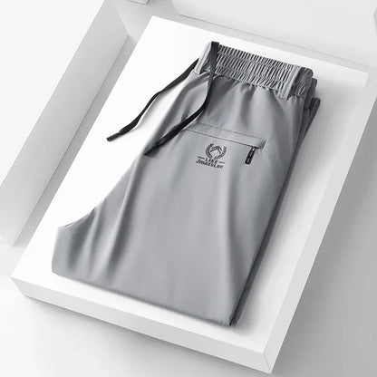 2024 Summer Soft Ice Silk Fabric Men's Thin Casual Pants Korean-style Fashion  Straight High Stretch Trousers Male Luxury Brand