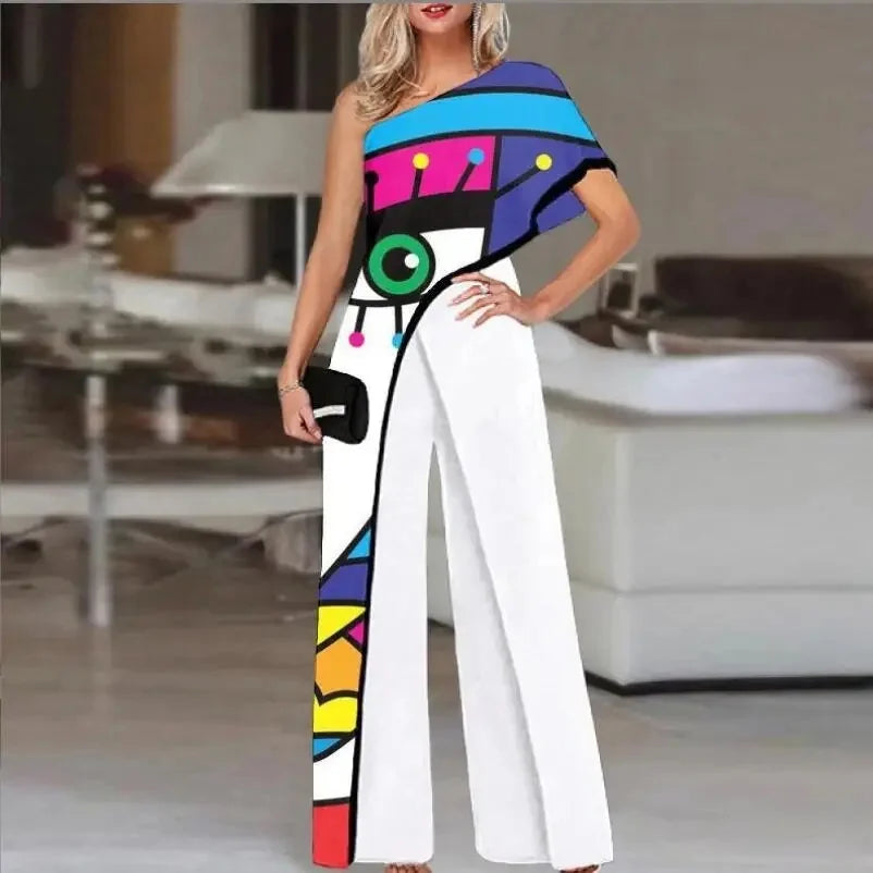 Fashionable Printed Pattern Wide Leg Pants Jumpsuit Independent Station Cross Border Spring Summer Women's Clothing