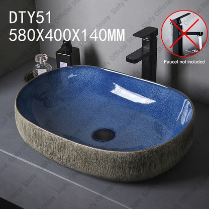 Vintage Elegant Countertop Washbasin Classic Blue Art Hotel Ceramic Basins Sink Multiple Styles Outdoor Balcony Bathroom Sinks
