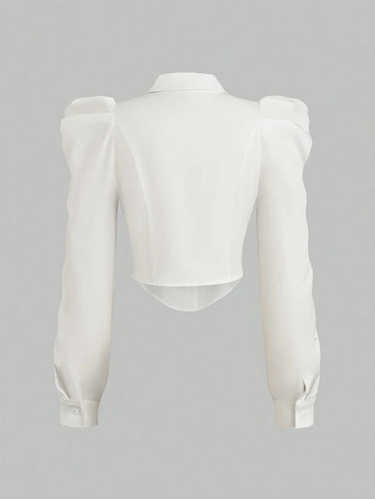 Plus Size Spring/Summer White Slim Fit Long Sleeve Shirt Solid Colour Fashionable and Versatile Office Wear Simple and Refined.