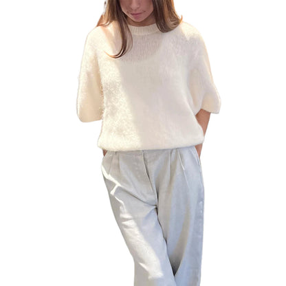 Damen Frühling Herbst Strickpullover Halbarm O Hals Einfarbig Lässige Strickwaren