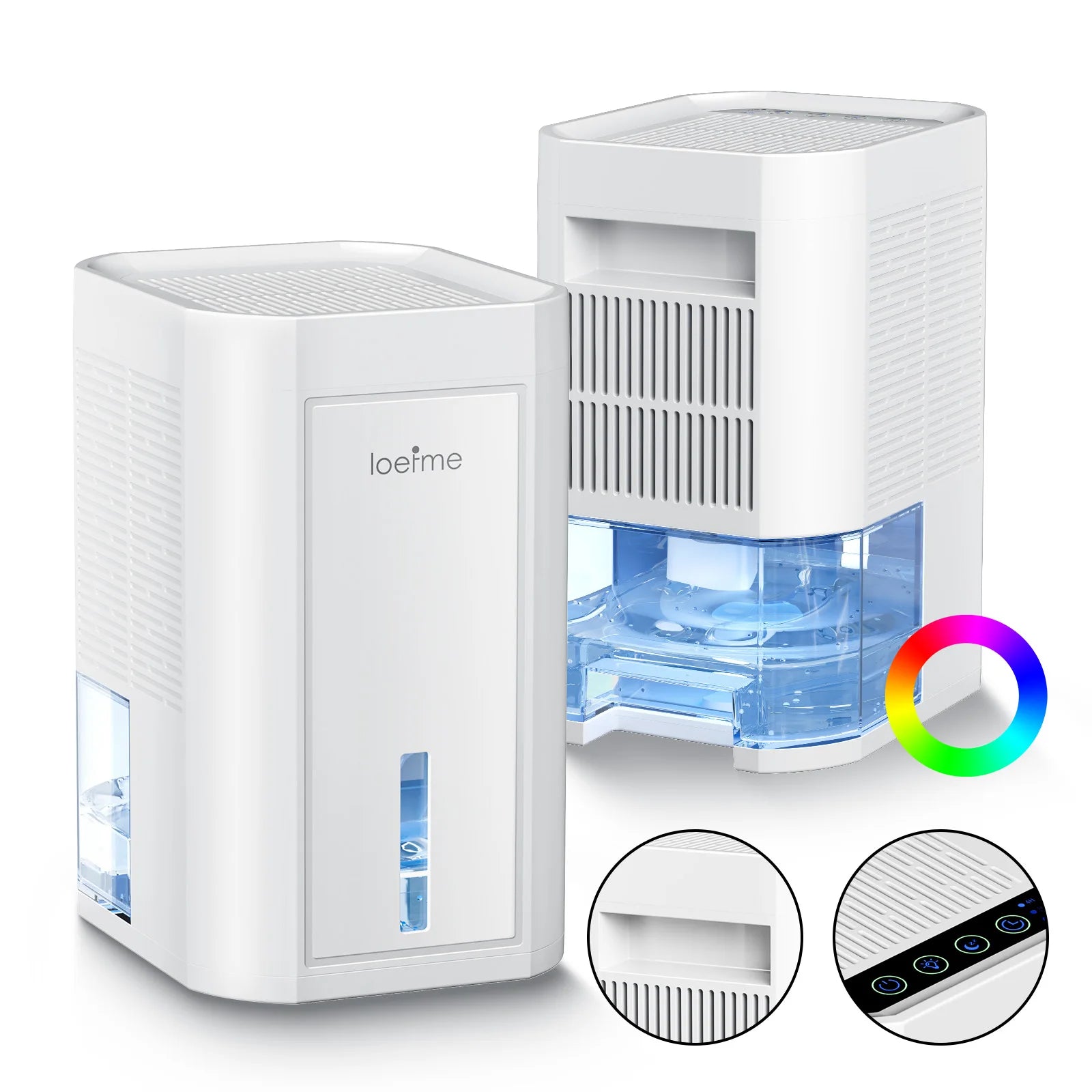 LOEFME 1.0L Air Dehumidifier Portable Silent Home Air Dryer Absorbers Machine with LED for Mould Moisture Damp Large Water Tank.