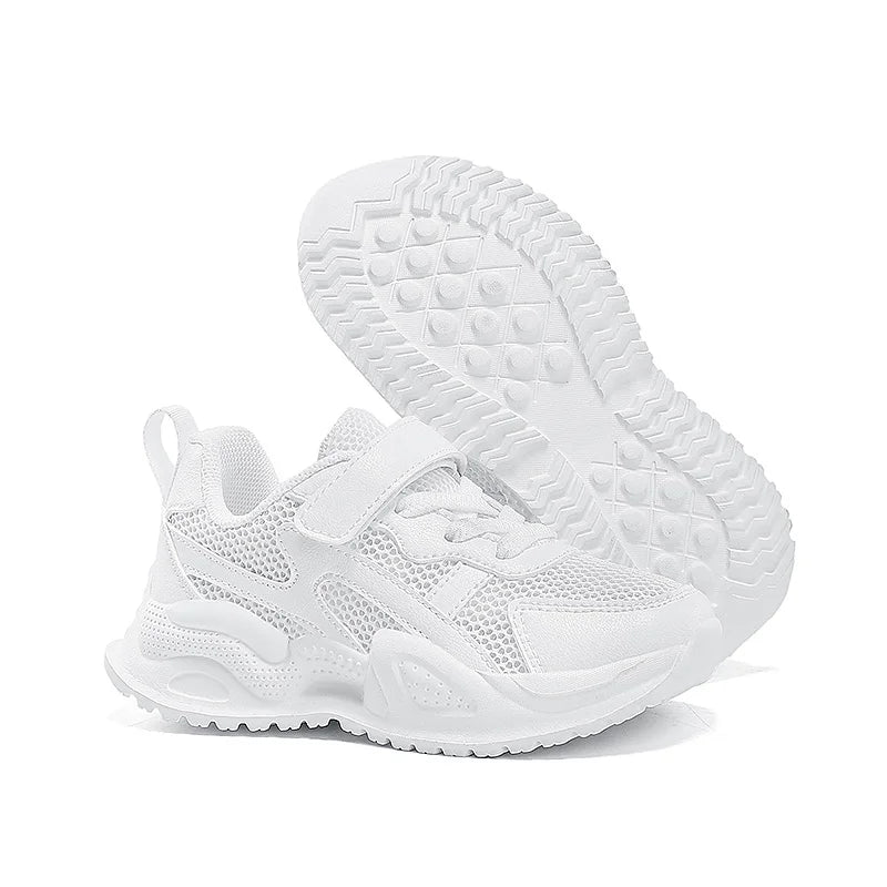 Weiße Kinder-Freizeitschuhe aus Leder für Jungen und Mädchen, Outdoor-Laufschuhe, atmungsaktives Mesh, für Kinder, Schule, Wandern, Sport, rutschfest.