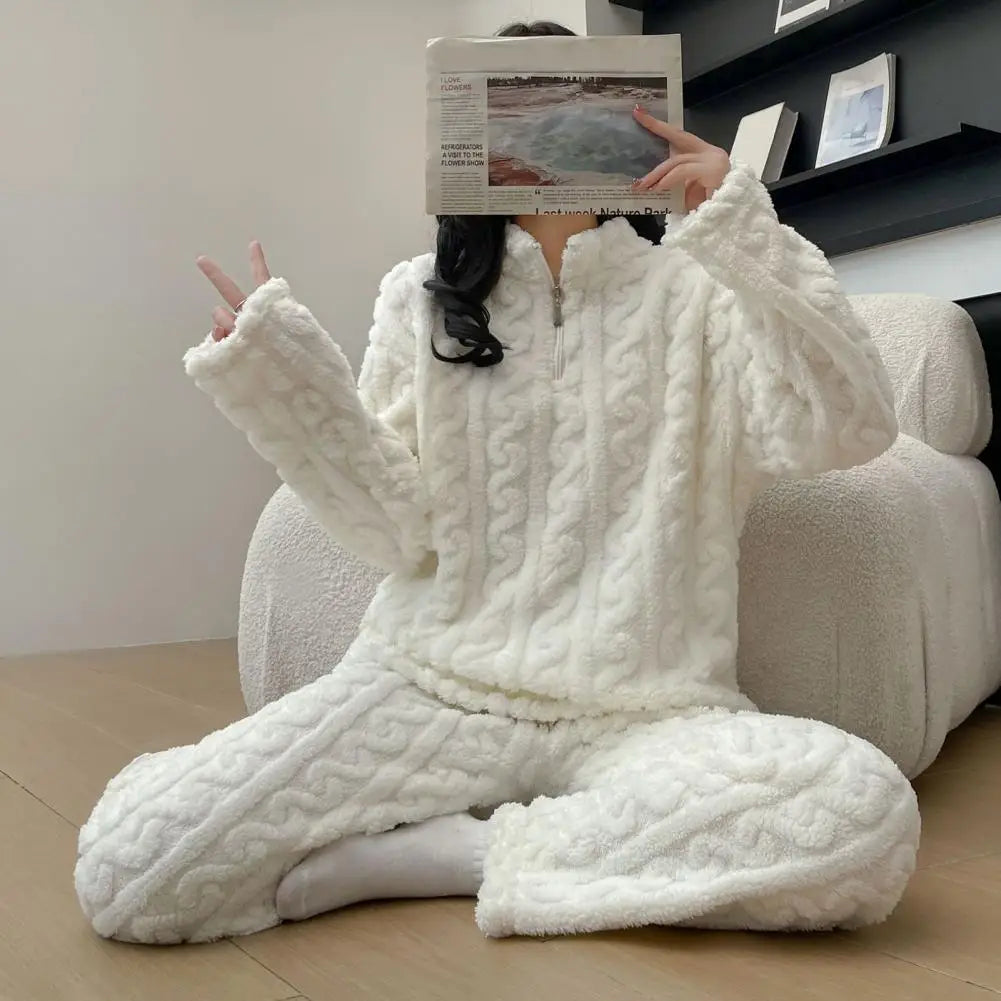 2-teiliges Set, verdickt, warm, modisch, Samt-Pyjama, Herbst-Winter, gepolstert, Damen, lässig, elastisch, gestreift, bequem, Homewear.