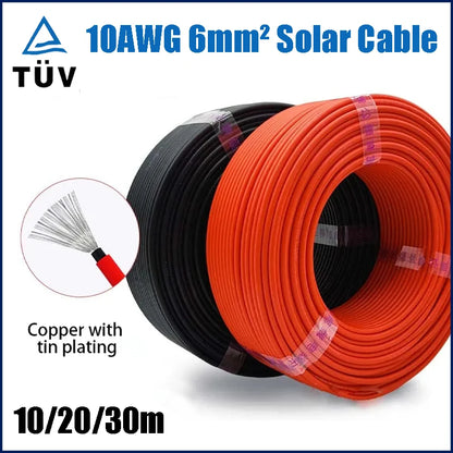 6mm2 10AWG Solar Photovoltaic Cable Tinned Copper Double Layer Insulation PVC TUV Cable For PV Panels Connection.