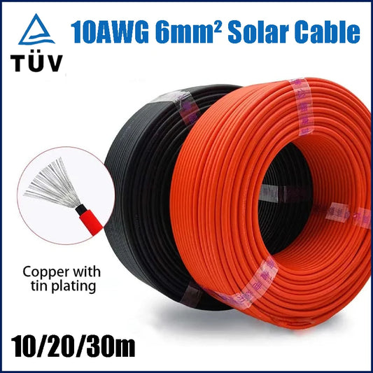 6mm2 10AWG Solar Photovoltaic Cable Tinned Copper Double Layer Insulation PVC TUV Cable For PV Panels Connection.