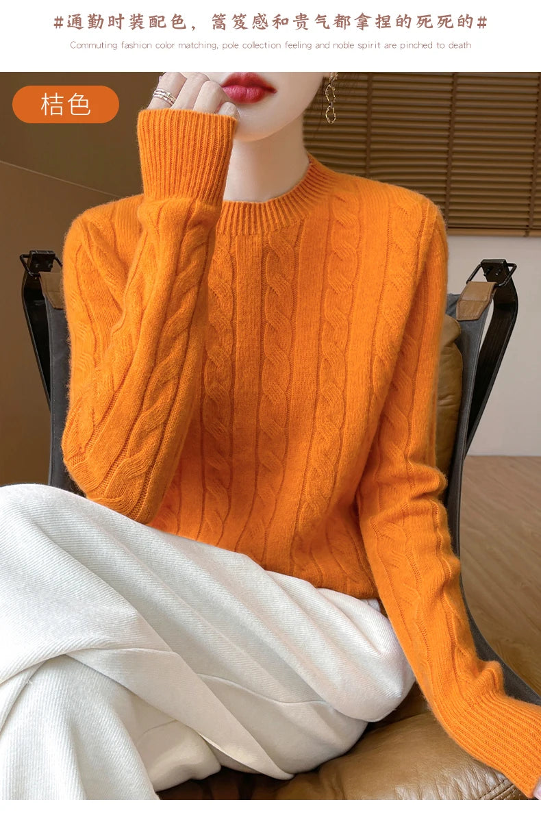 Frauen 100% Merino Wolle Verdickung Pullover Oansatz Gestrickte Twisted Pullover Herbst Winter Kaschmir Langarm Kleidung Basis Tops