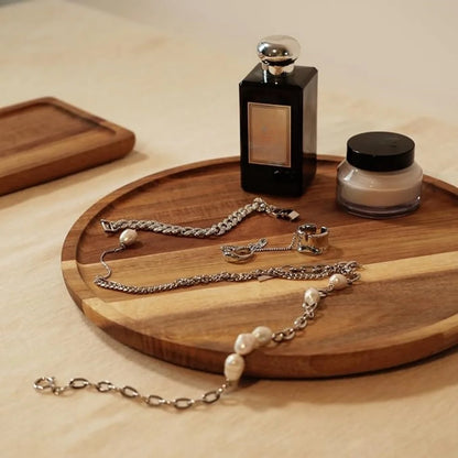 Round Wooden Decorative Serving Tray for Coffee Table and Home Decor, Round Wood Tray for Table Centerpiece, Small Candle Tray.