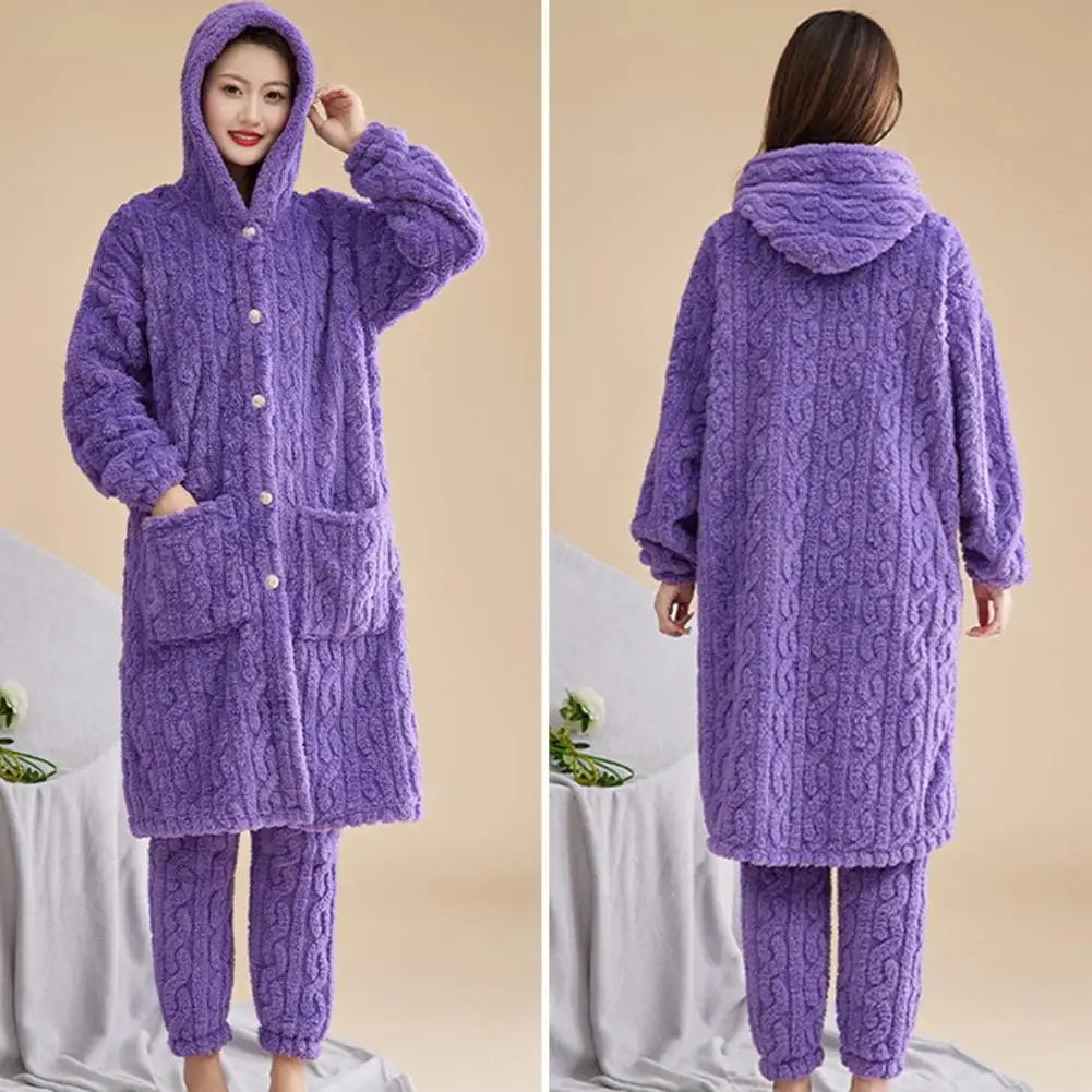 Korallen Samt Frauen Pyjama Set Verdicken Samt Rippen Fleece Set Pullover Hosen Frauen Pyjama Sets 2024, Homewear Frauen Nachtwäsche.