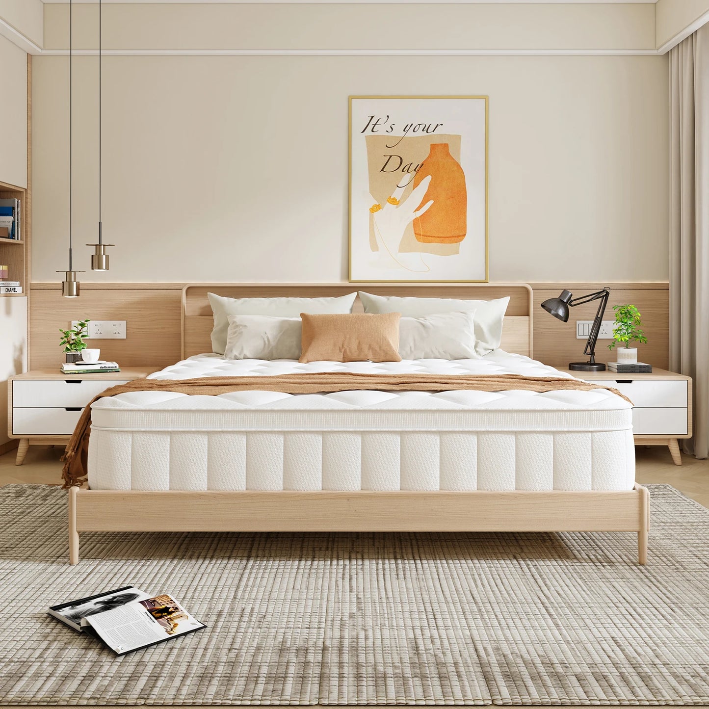 AUTHMIC 7-Zonen-Taschenfederkernmatratze, 25 cm dick, mittelfest, Hybrid, atmungsaktiv, Anti-Milben, geräuschlos, Bett für Erwachsene, Schlafunterstützung