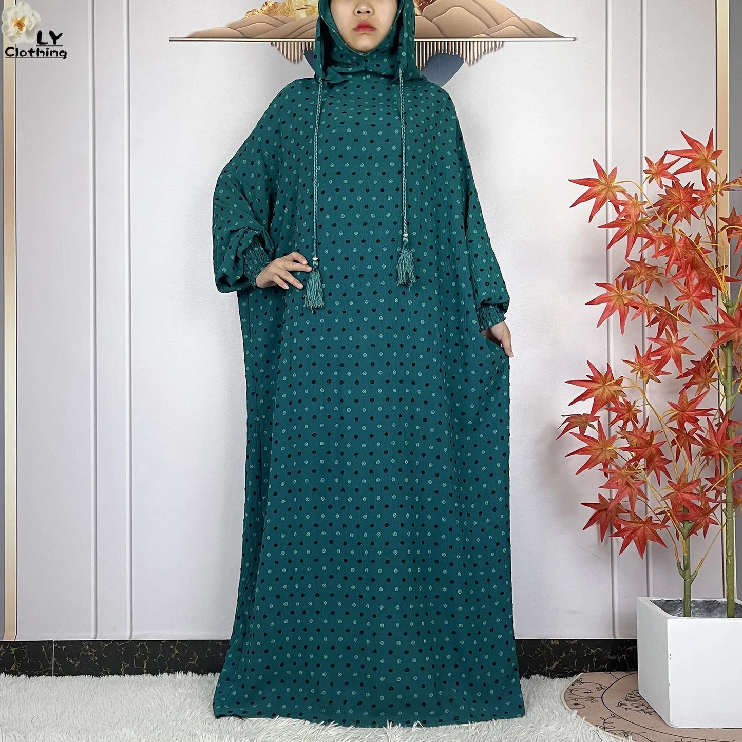 2024New Pure Cotton Ramadan Muslim Two-Hat Abaya Dubai Turkey Islam Prayer Clothes Loose Robe Islamic Women Traditional Clothing