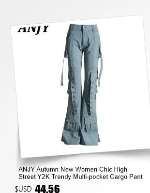 ANJY Autumn Winter Women Fashion Casual Versatile Washed Tide Diamonds Straight Jeans Trend Design Sense High Waist Pants A10636