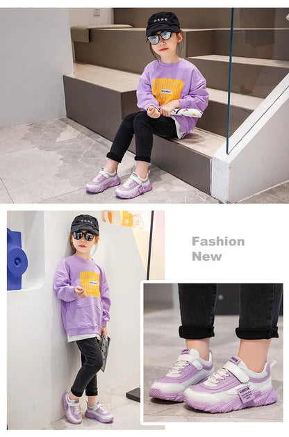 2024 New Versatile Soft Breatheable Hook & Loop White Boys and Girls Children Sneakers Cute Korean Style Uniform School Shoes