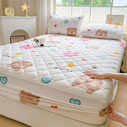 1pc Quilted Bed Cover Floral Style Bedspread Thicken Soft Bed Linen Elastic Mattress Protector cubre colchón (No Pillowcase)
