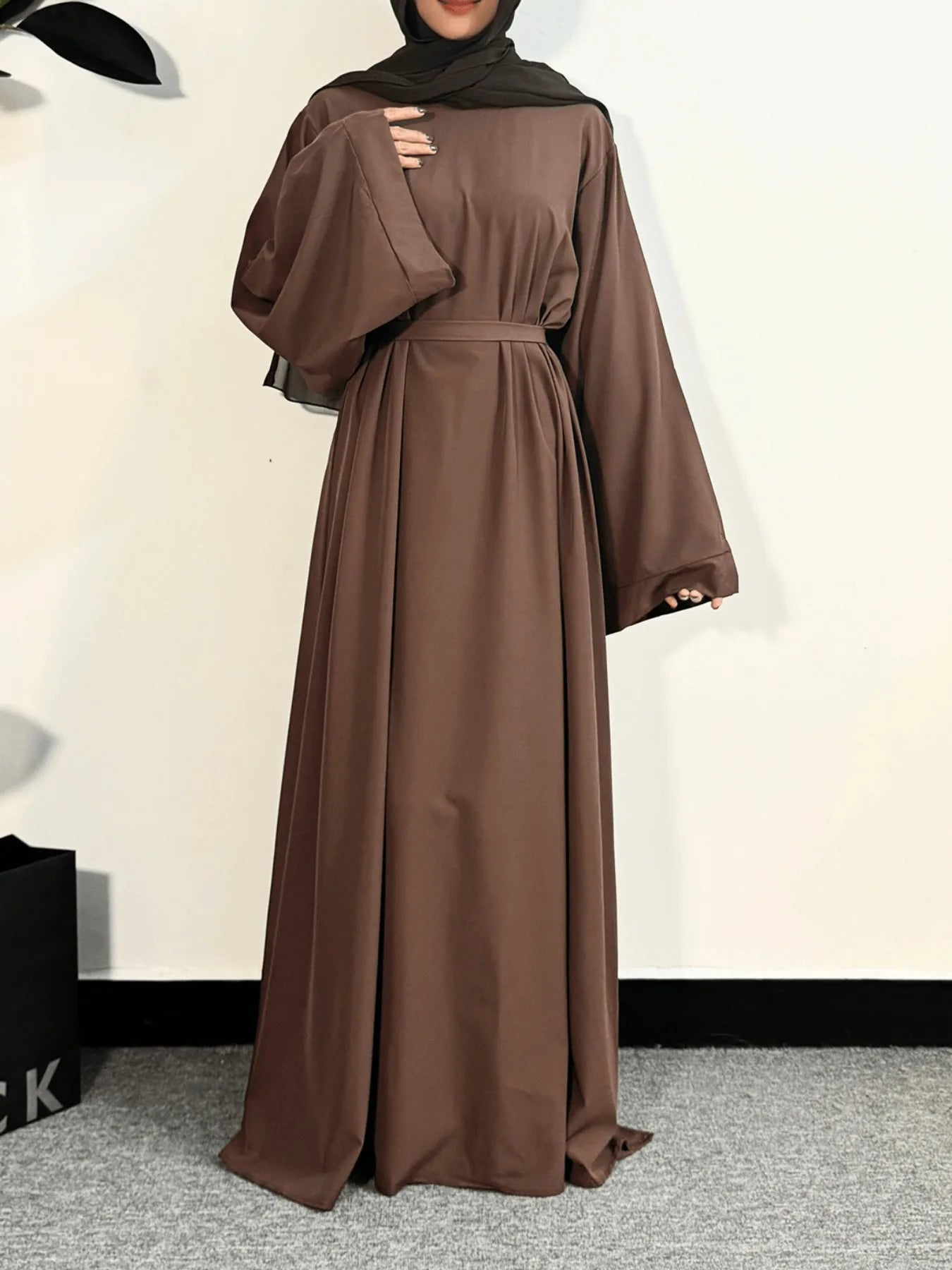 Muslim Abayas Women Kaftans Prayer Dress With Belt Full Sleeve.