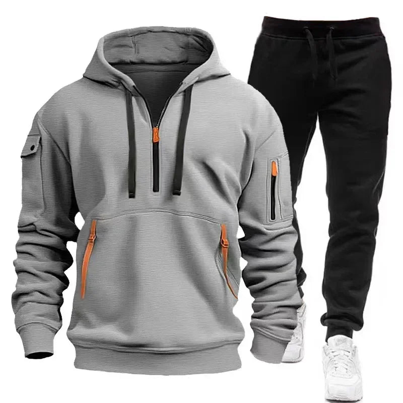 2025 Spring Autumn Fashion Trend Men Hooded Clothes Pants Sweatshirt Zipper Casual Clothinfg Personality Sportswear 2 Pieces Set.