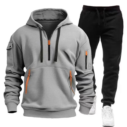 2025 Spring Autumn Fashion Trend Men Hooded Clothes Pants Sweatshirt Zipper Casual Clothinfg Personality Sportswear 2 Pieces Set.