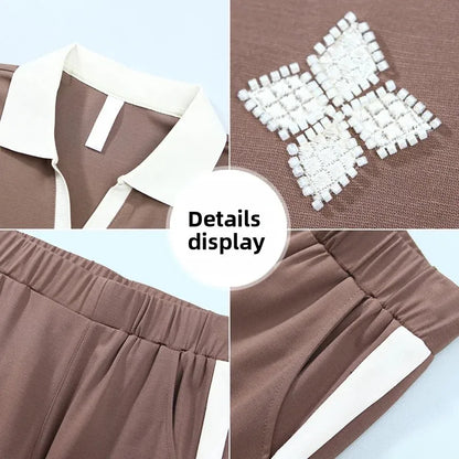 Casual Breathable Short Sleeve Sportswear Set for Middle-Aged Mothers Fashionable Summer Clothing Grandmother Style.