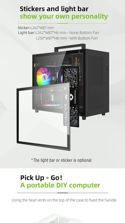 METALFISH S9 MATX Computer Case Gaming PC Chassis Support MATX/ITX/ATX PSU/240 Liquid Cooler/360mm GPU.