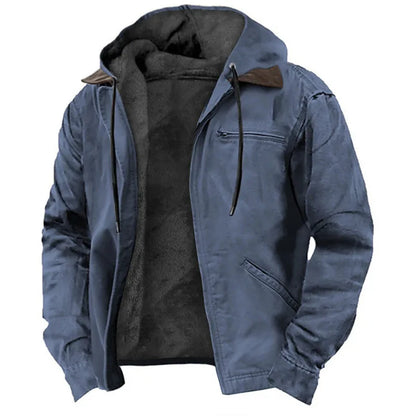 Winter New Men Casual Jackets Hooded Zipper Pocket Fashion Solid Color Fleece Warm Outerwear Male Outdoor Hooded Hoodie Coats.