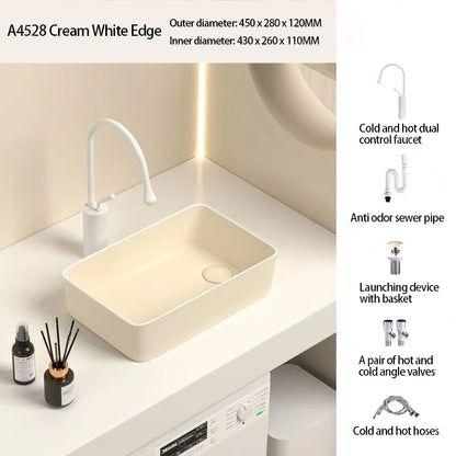 Rechteckiges Waschbecken aus Porzellan-Keramik für Badezimmer, modernes Waschbecken über der Theke mit Abflussset, Waschtischwaschbecken auf der Arbeitsplatte