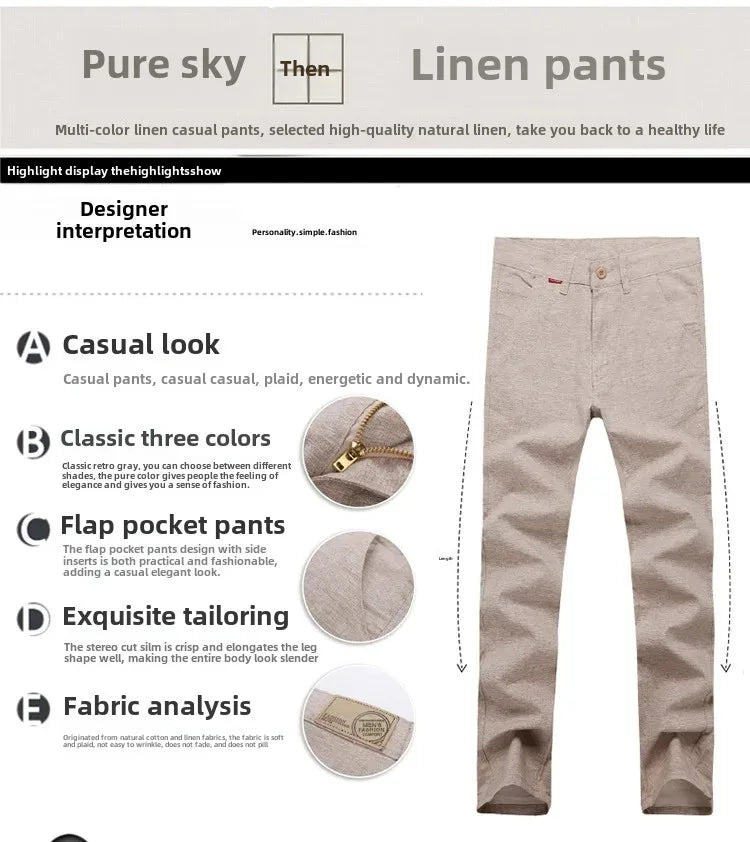 Summer Thin Men's Casual Pants Straight-Leg Loose-Fit Linen Trousers Youth Men's Pants Direct From Manufacturer Wholesale.