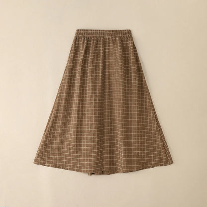 ZANZEA Women's Vintage Gingham Midi Skirts Casual Elastic Waist Gathered A-Line Skirt 2025 Autumn Woman Clothing Bottoms S-3XL.