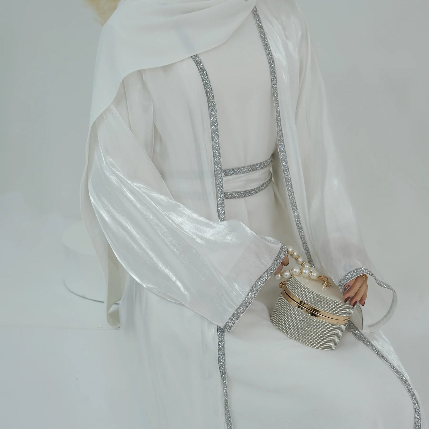 Muslim Abaya for Women Eid Dress 2 Piece Set Diamond Morocco Ramadan Lace-up Abayas Kaftan Islam Cardigan Dubai Arab Long Robe.