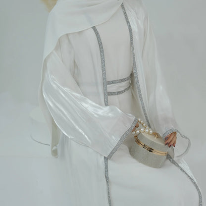 Muslim Abaya for Women Eid Dress 2 Piece Set Diamond Morocco Ramadan Lace-up Abayas Kaftan Islam Cardigan Dubai Arab Long Robe.