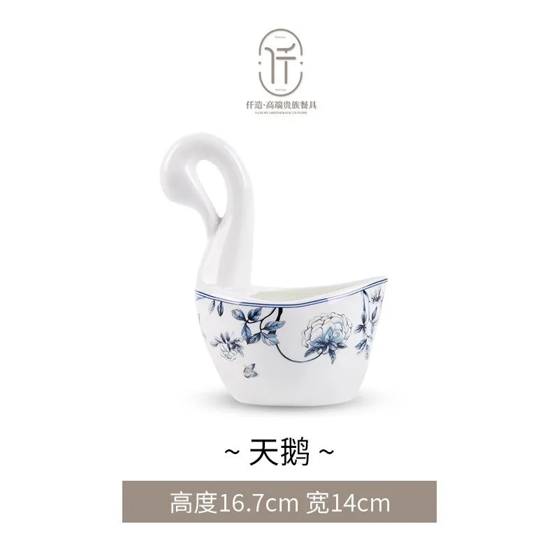 Blue Peacock Bone China Dining Plate Blue and White Kitchen Tableware Flower Ceramic Tableware Home Dining Bar Main Course Plate