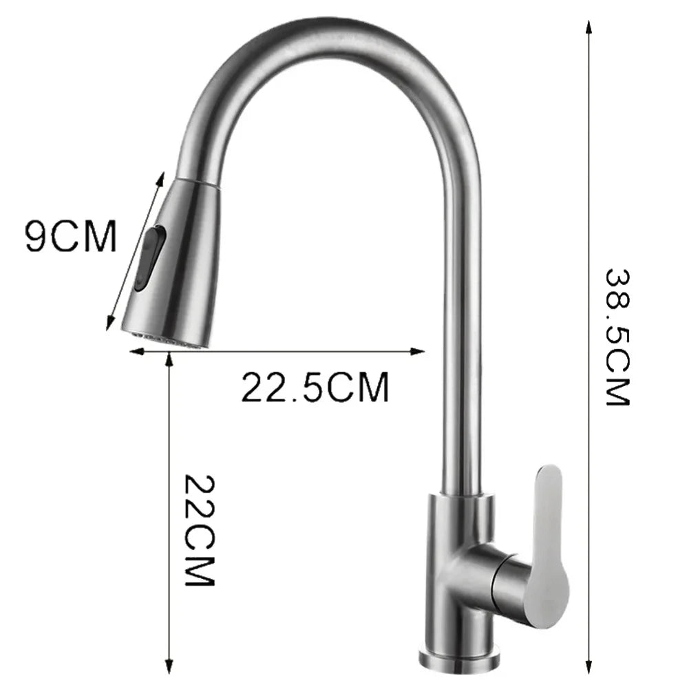 Kitchen Faucets Brushed Nickel Pull Out Kitchen Sink Water Tap Deck Mounted Mixer Stream Sprayer Head Hot Cold Taps Sliver