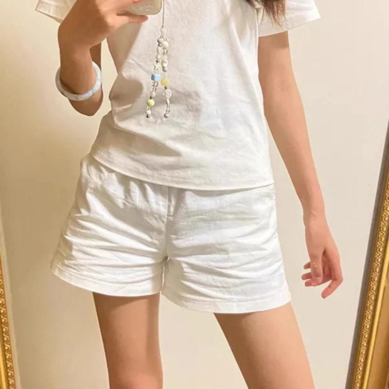 High Waist Cotton Shorts Women Summer Korean Loose Casual Wide Leg Shorts Female Fashion Simple Pure All Match Jogging Shorts.