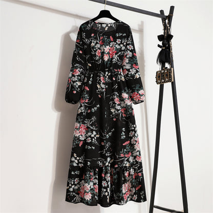 Frühling Sommer Frauen Maxi Kleider Casual Volle Hülse Floral Gedruckt Oansatz Frau Bohe Strand Party Lange Kleid Mujer Vestidos