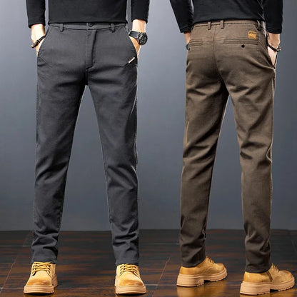 Men's Twill Slim Pants Business Straight Cotton Casual Trousers Brand Fashion Korean Elastic Coffee Black Gray Pant.