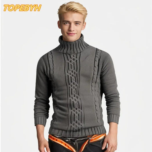 2025 Men's Warm Sweater Long Sleeve Turtleneck Sweater Retro Knitted  Pullover Sweaters.