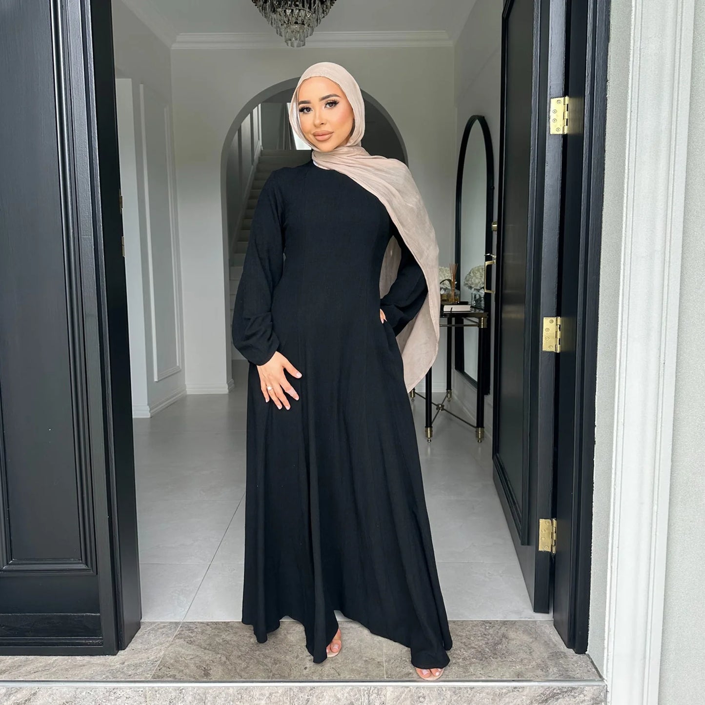 2025 Summer Arabic Muslim Women Modest Dress Eid Dubai Plain Abaya Islam Party Outfit Elegant Holiday Dresses Turkey Kaftan Robe.