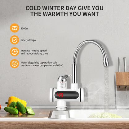 Instant Hot Water Tap Electric Instant Heater Boiling Tap EU 220V Faucet Fast Hot Water Tap with LED Digital Display for Kitchen