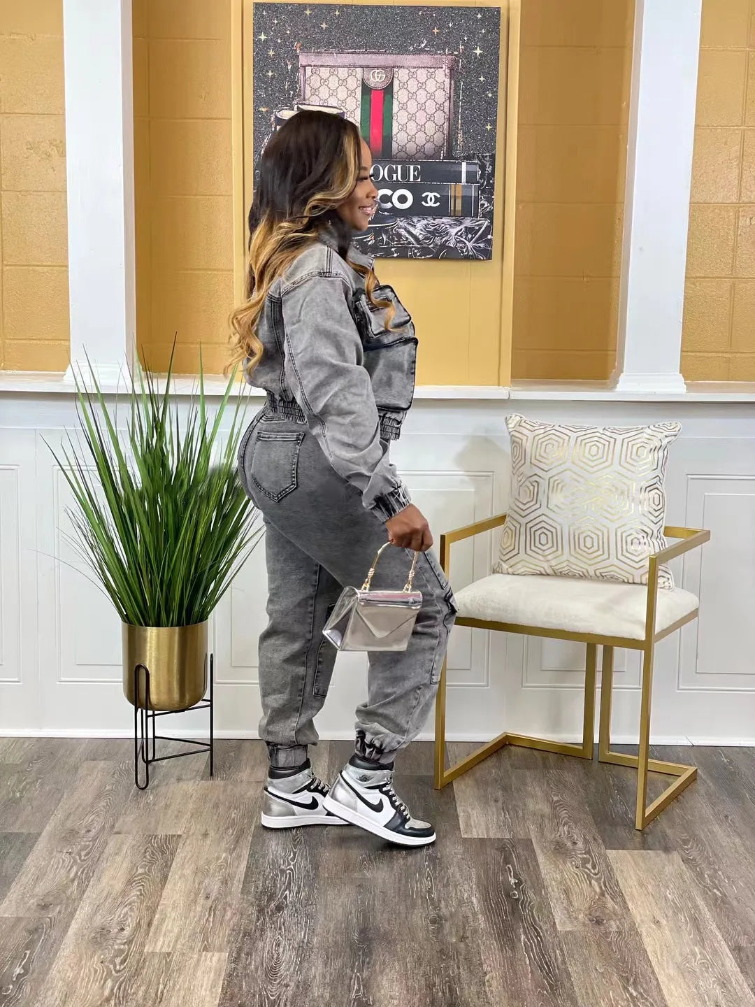 Pant Sets Long Sleeve Women Tracksuit Zipper Denim Coat Cargo Ankle Length Pants Pockets High Street Spliced Slim 2024.