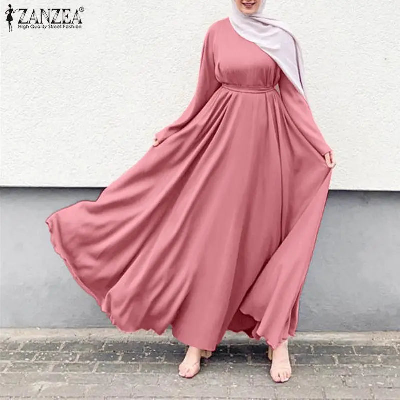 Frauen Lerisure Muslimischen Lange Kleid Übergroßen Vestidos ZANZEA 2023 Sommer Frühling Flare Ärmeln Soild Weibliche Türkische Robe Abaya.